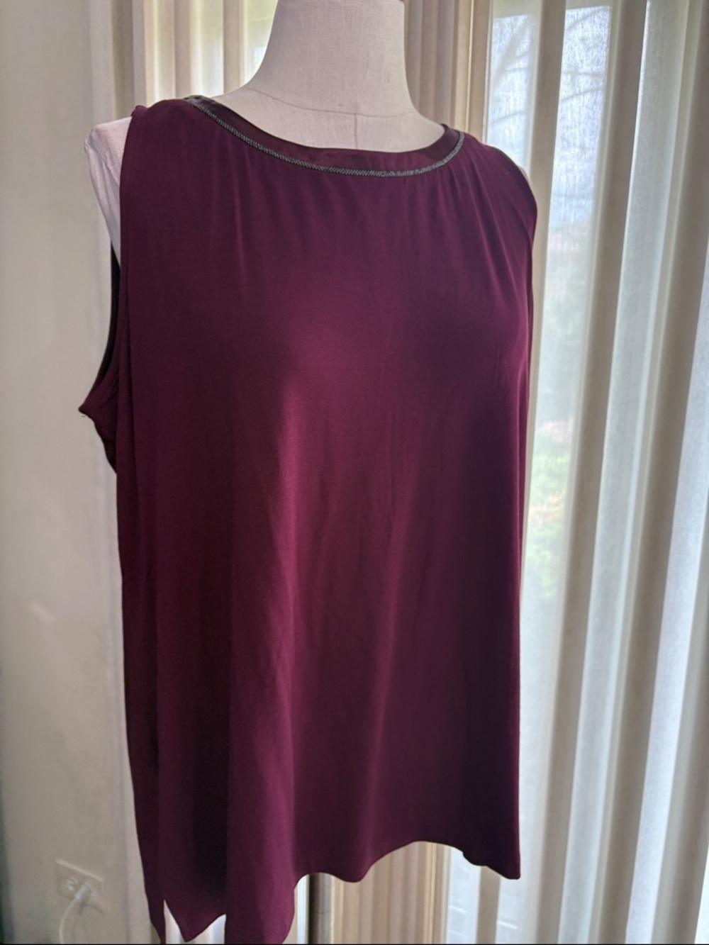 Chico's The Ultimate Tee knit tank beaded satin neckline Berry deep Chianti XL